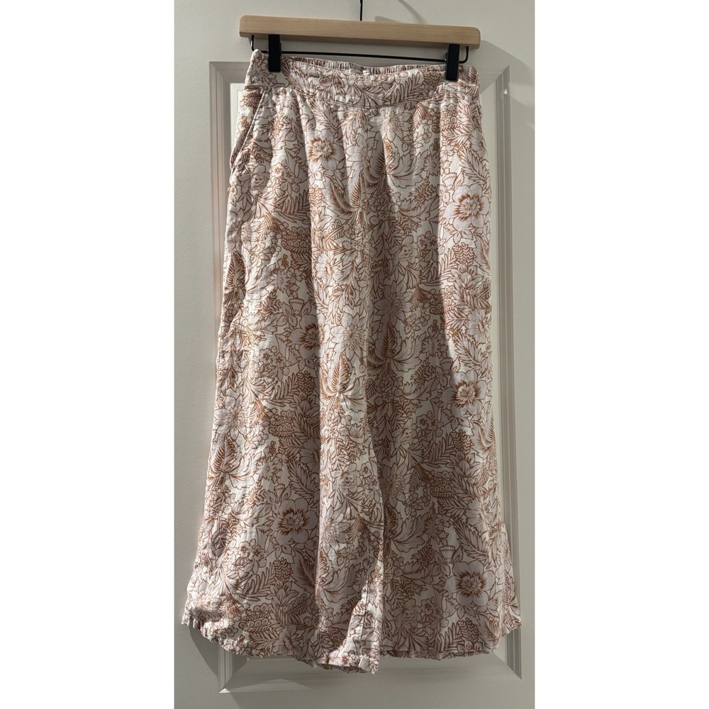 Rachel Zoe 100% Linen Wide Leg Crop Pants Floral Print Pull On Boho Size S